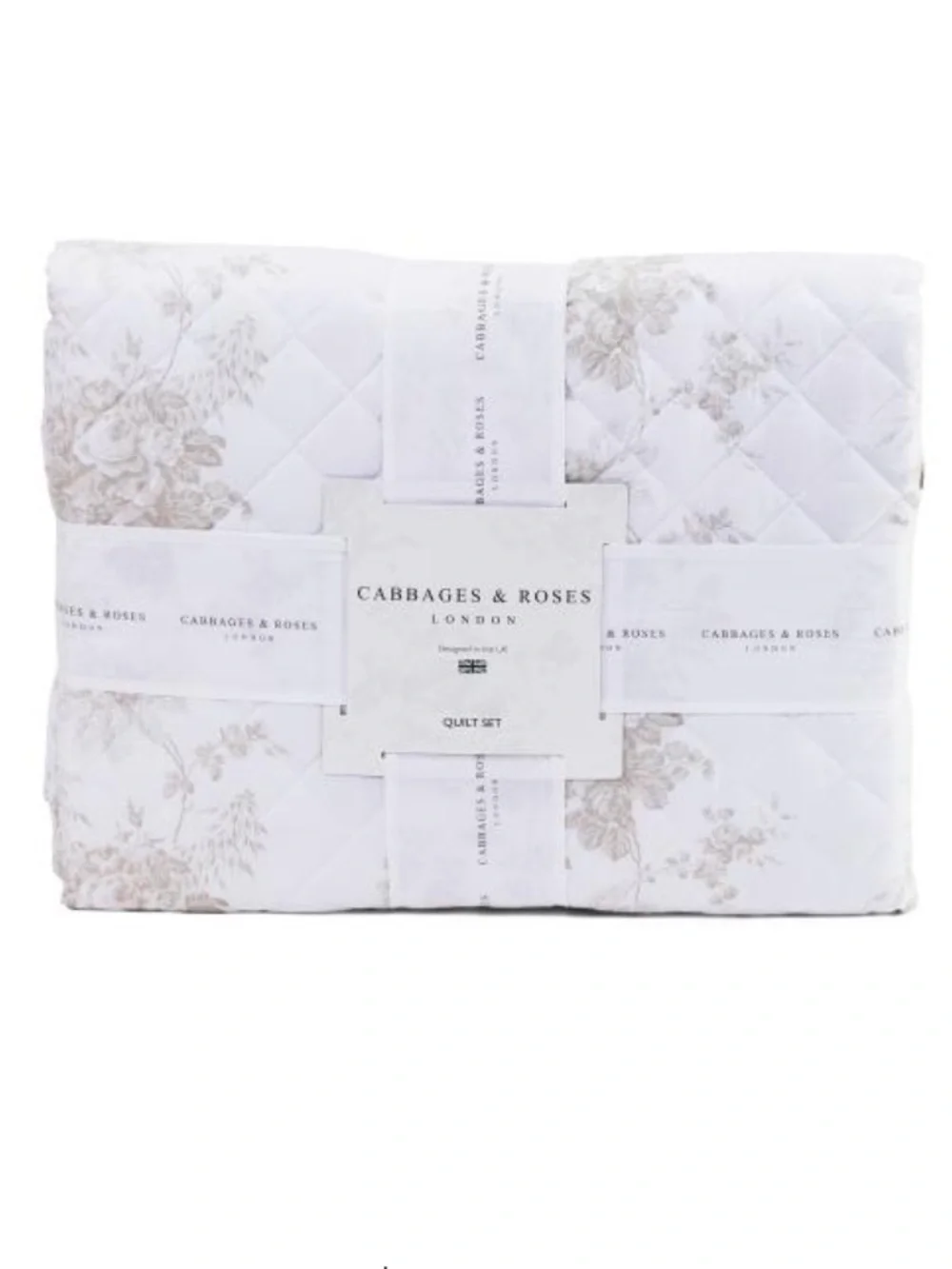 Cabbages & Roses White and Beige Floral Quilted Set